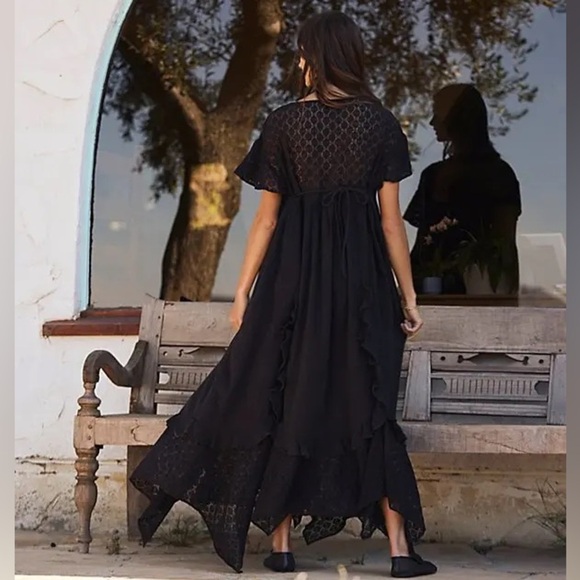 NWOT Free People Bring The Romance Black Lace Ruffle Babydoll Midi Dress size XS - Picture 3 of 12